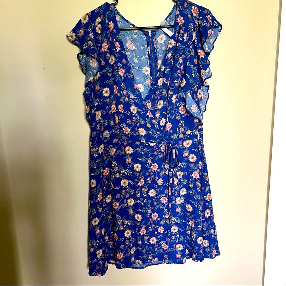 Blue floral wrap dress